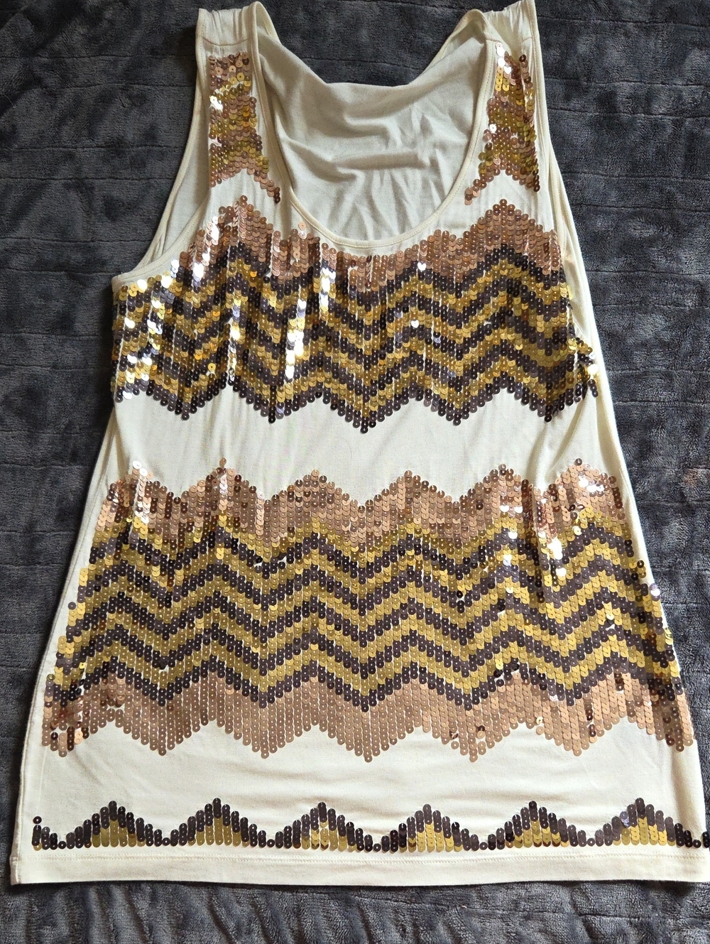 The Limited Ivory Sequin Chevron Tank Top with Gold Accents